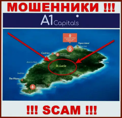Организация A1 Capitals имеет регистрацию в офшорной зоне, на территории - St. Lucia