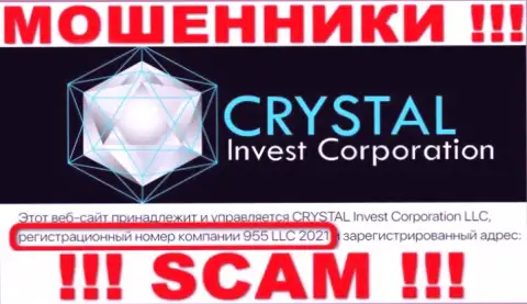 Номер регистрации организации Crystal-Inv Com, скорее всего, что ненастоящий - 955 LLC 2021