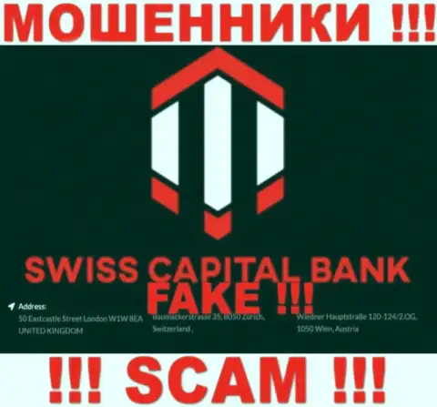 Так как официальный адрес на веб-портале Swiss C Bank липа, то и работать с ними очень опасно