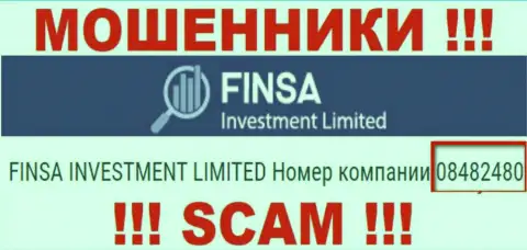 Как представлено на официальном веб-портале мошенников FinsaInvestmentLimited: 08482480 - это их номер регистрации