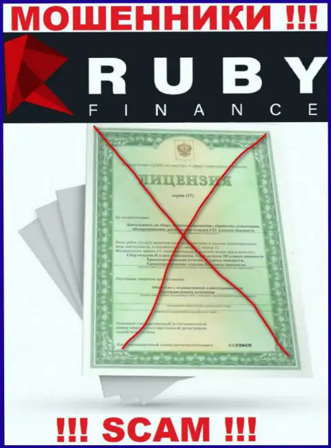 Совместное взаимодействие с организацией RubyFinance World может стоить вам пустого кошелька, у указанных интернет-кидал нет лицензии на осуществление деятельности