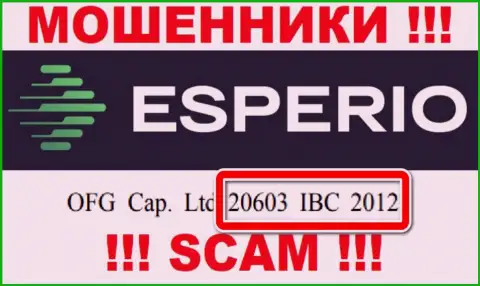 Esperio - номер регистрации интернет-мошенников - 20603 IBC 2012
