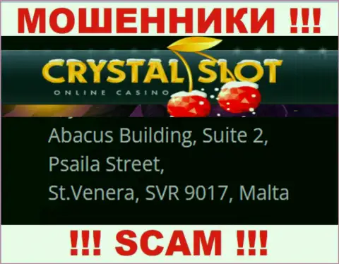 Abacus Building, Suite 2, Psaila Street, St.Venera, SVR 9017, Malta - официальный адрес, по которому пустила корни организация Кристал Слот Ком