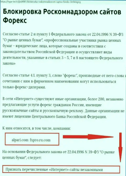 Информация об блокировании web-сайта ФОРЕКС-аферистов ФиксПро Ук Лимитед