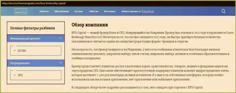 Обзор деятельности forex дилинговой компании BTG-Capital Com на сервисе Директори Финансмагнат Ком