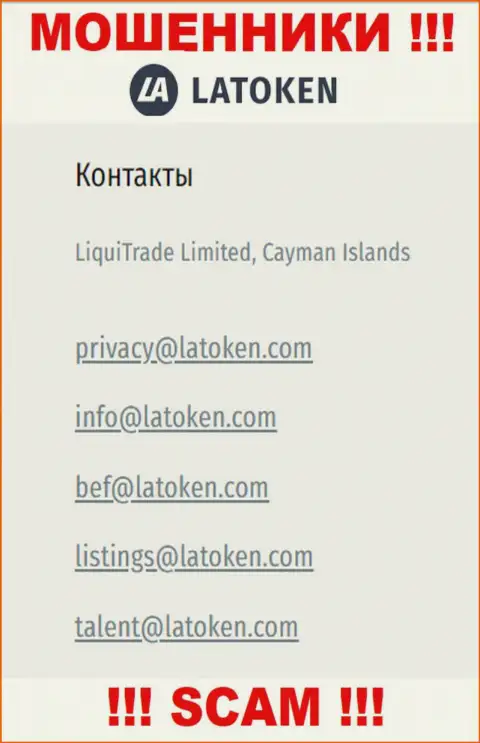 Электронный адрес, который internet мошенники Latoken засветили на своем официальном веб-сайте