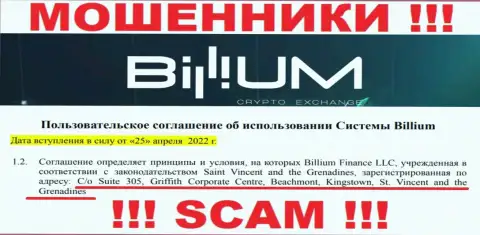 Совместно сотрудничать с компанией Billium Finance LLC не торопитесь - их оффшорный адрес - C/o Suite 305, Griffith Corporate Centre, Beachmont, Kingstown, St. Vincent and the Grenadines (информация позаимствована онлайн-сервиса)