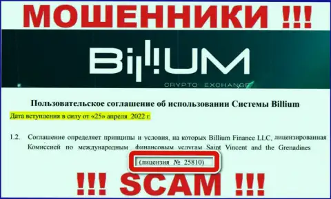 Вы не сможете забрать деньги с Billium Com, приведенная на сайте лицензия на осуществление деятельности в этом не сможет помочь