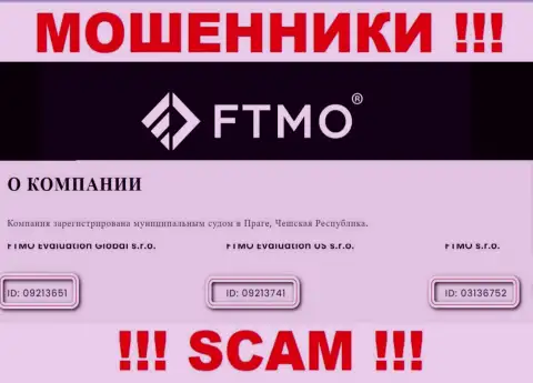 Организация FTMO s.r.o. предоставила свой регистрационный номер у себя на официальном интернет-ресурсе - 03136752