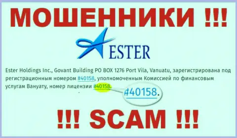 Хотя Ester Holdings и указывают на сайте номер лицензии, будьте в курсе - они все равно МОШЕННИКИ !