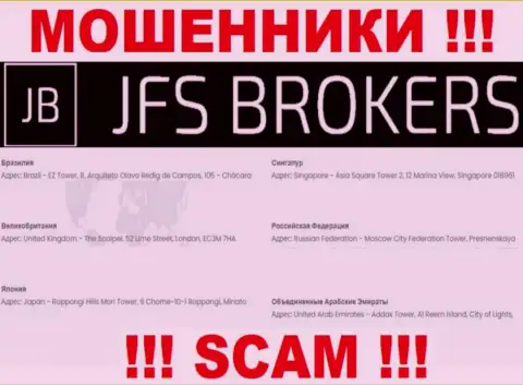 JFS Brokers на своем веб-портале указали фиктивные сведения касательно адреса