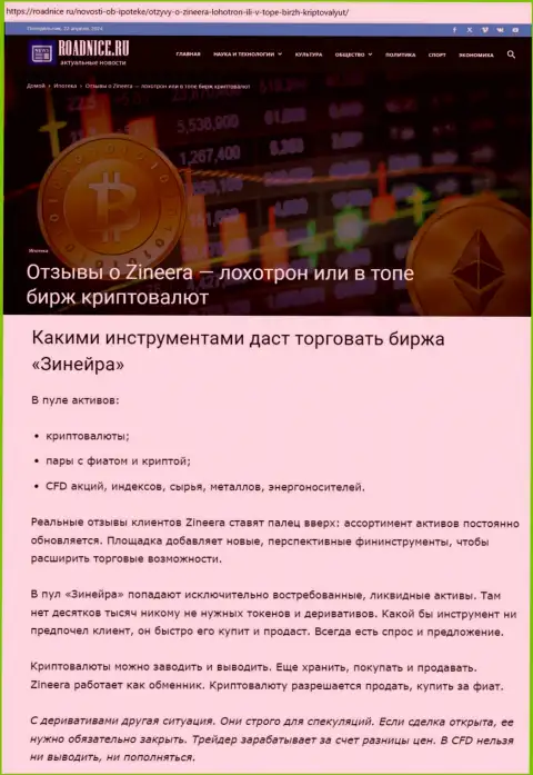Обзор финансовых инструментов для трейдинга биржевой организации Zinnera на портале Роаднисе Ру