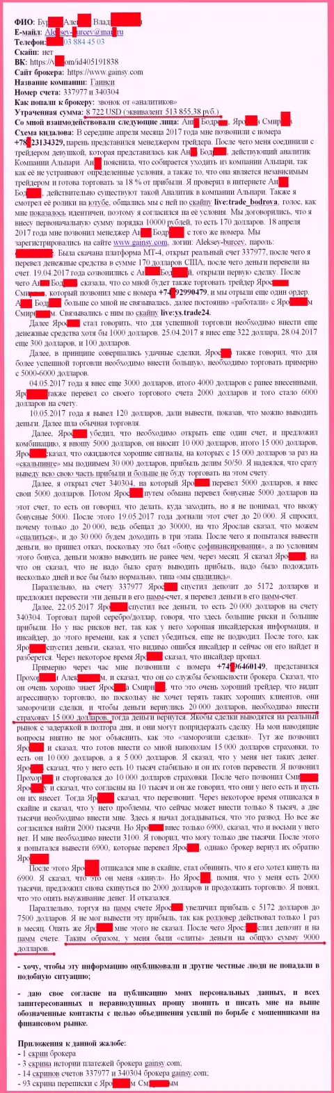 Гаинси Форекс - это МОШЕННИКИ !!! Обули еще одного трейдера на 15 000 российских рублей