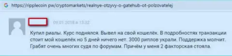 Брокер биржи виртуальной валюты Gate Hub облапошил очередную жертву, отзыв